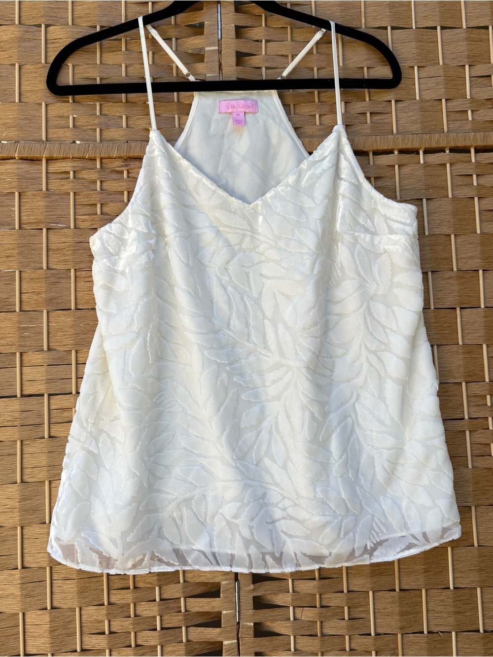 Lilly Pulitzer Leaf-Embossed Spaghetti Strap Camisole White Velvet Size Medium